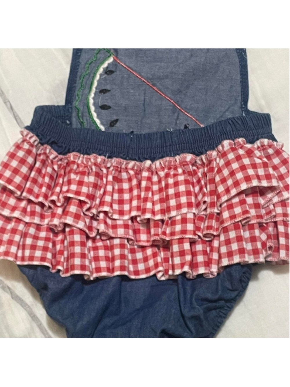 Adorable Marie Nichole boutique watermelon romper with ruffles lace 12-18 months - Picture 6 of 9